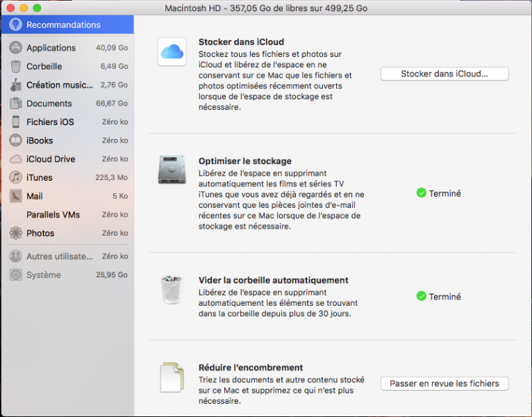 gagner de l'espace sur Mac